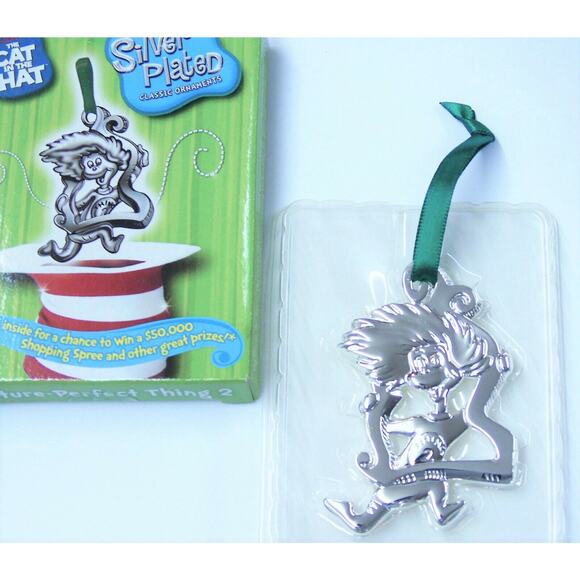 NEW Silver Plate DR SUESS CAT IN HAT Christmas Tree ORNAMENT Thing 2 Two NIB - Picture 1 of 5